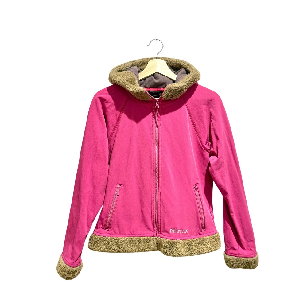 Marmot Softshell Hooded Jacket Pink‎ Sherpa Fleece Trim Size M